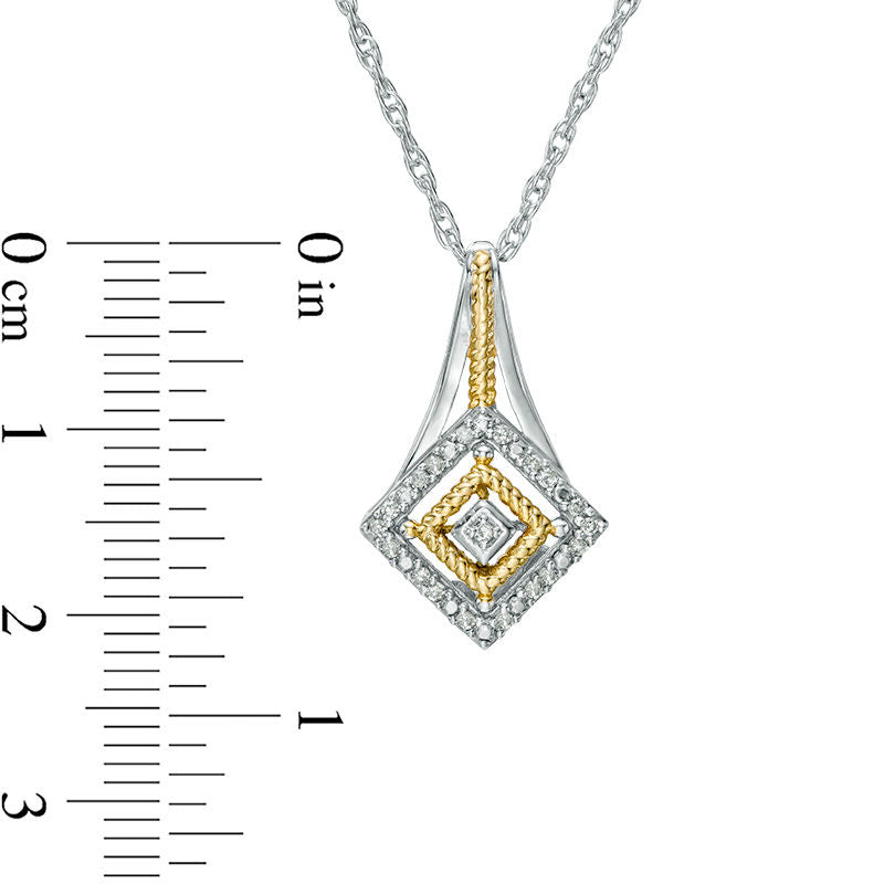 0.1 CT. T.W. Natural Diamond Tilted Square Drop Pendant in Sterling Silver with 14K Gold Plate