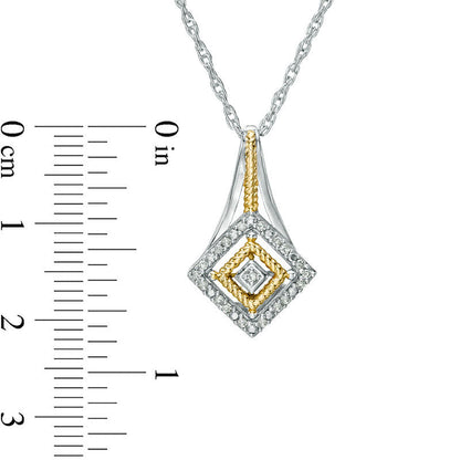 0.1 CT. T.W. Natural Diamond Tilted Square Drop Pendant in Sterling Silver with 14K Gold Plate