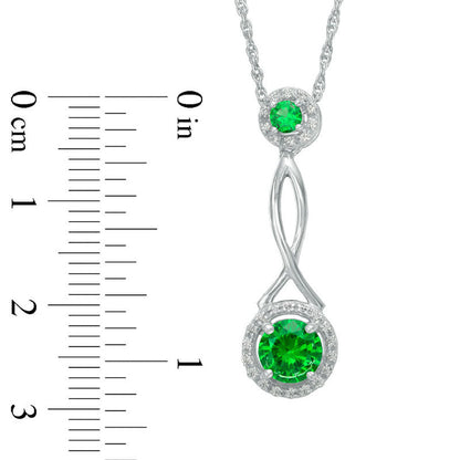 6.0mm Lab-Created Emerald and 0.1 CT. T.W. Diamond Frame Pendulum Pendant in Sterling Silver