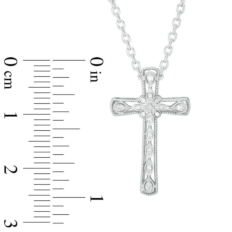 Natural Diamond Accent Antique Vintage-Style Cross Pendant in Sterling Silver