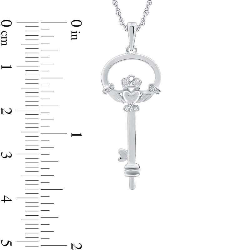 0.05 CT. T.W. Natural Diamond Claddagh Key Pendant in Sterling Silver