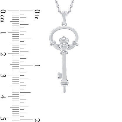 0.05 CT. T.W. Natural Diamond Claddagh Key Pendant in Sterling Silver