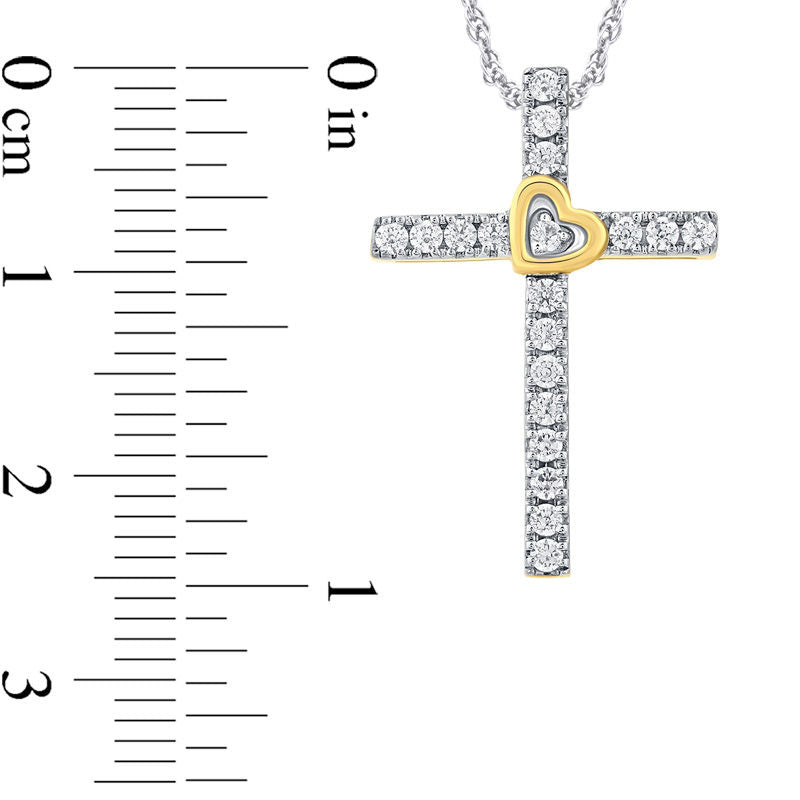 0.25 CT. T.W. Natural Diamond Cross with Heart Pendant in 10K Yellow Gold