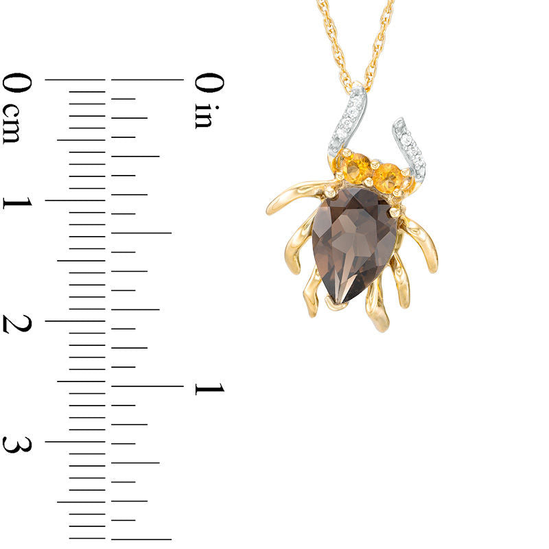 Pear-Shaped Smoky Quartz, Citrine, and Natural Diamond Accent Spider Pendant in 10K Yellow Gold