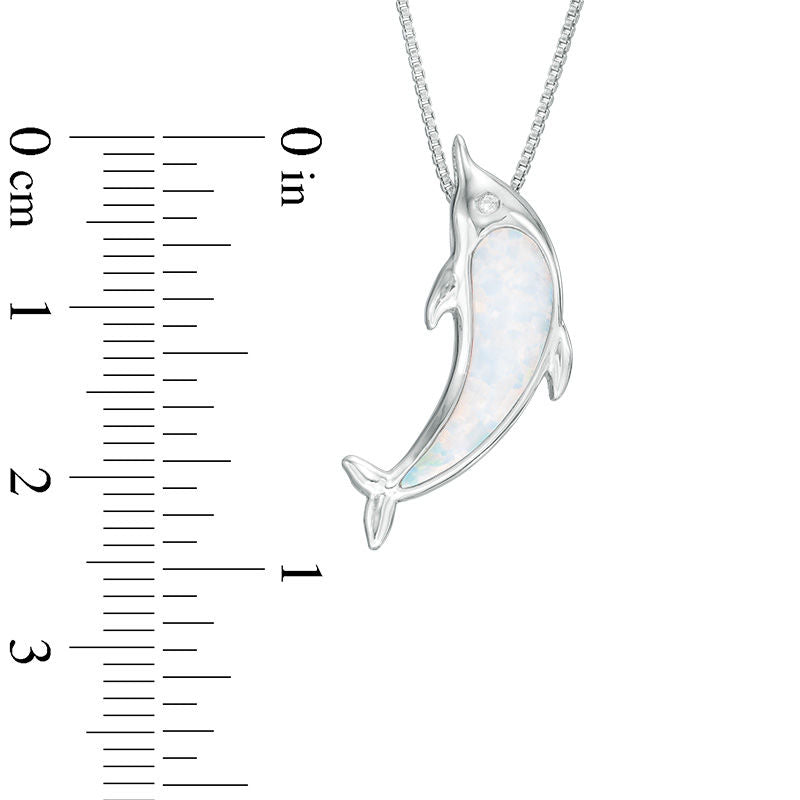 Lab-Created Opal and Diamond Accent Dolphin Pendant in Sterling Silver