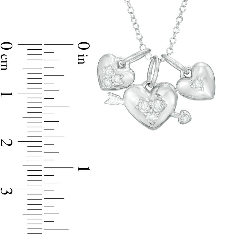 0.33 CT. T.W. Natural Diamond Three Heart Charms Pendant in Sterling Silver