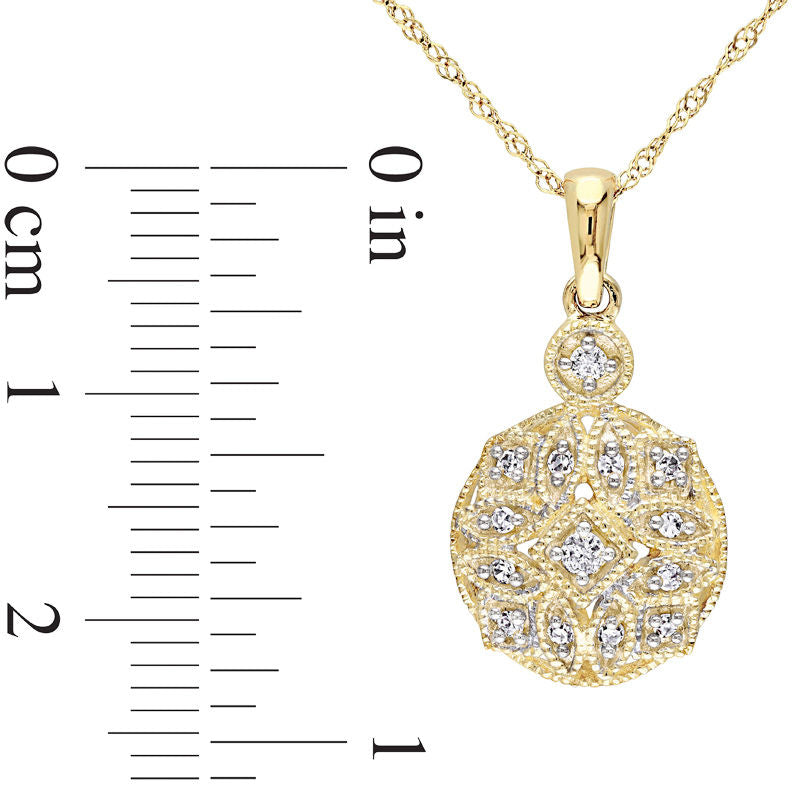 0.13 CT. T.W. Natural Diamond Antique Vintage-Style Pendant in 14K Gold - 17"
