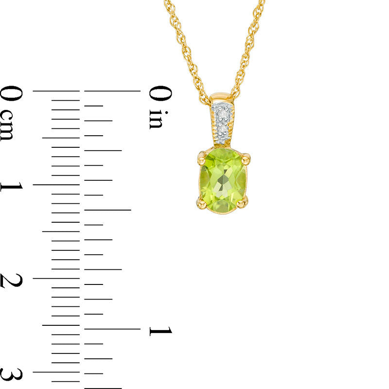 Oval Peridot and Natural Diamond Accent Pendant in Sterling Silver with 14K Gold Plate