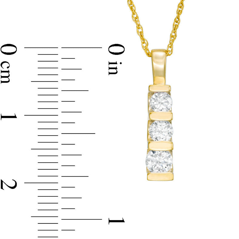 0.5 CT. T.W. Natural Diamond Three Stone Linear Drop Pendant in 10K Yellow Gold