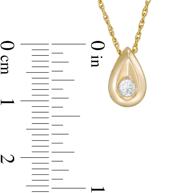 0.1 CT. Natural Clarity Enhanced Solitaire Teardrop Pendant in 10K Yellow Gold