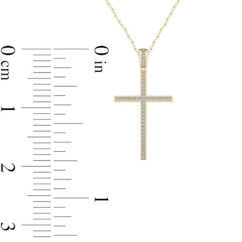 0.13 CT. T.W. Natural Diamond Antique Vintage-Style Cross Pendant in 10K Yellow Gold
