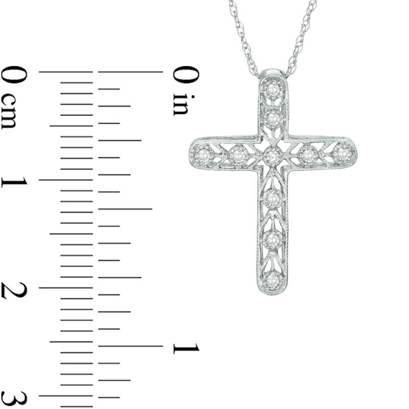 Natural Diamond Accent Antique Vintage-Style Chevron Cross Pendant in 10K White Gold