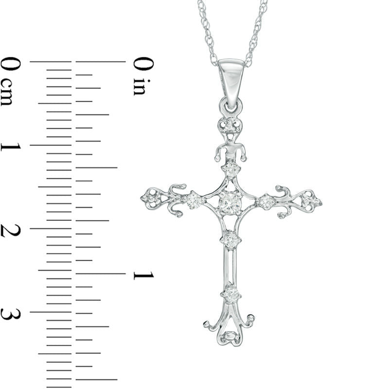 0.17 CT. T.W. Natural Diamond Filigree Cross Pendant in 10K White Gold