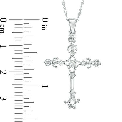 0.17 CT. T.W. Natural Diamond Filigree Cross Pendant in 10K White Gold