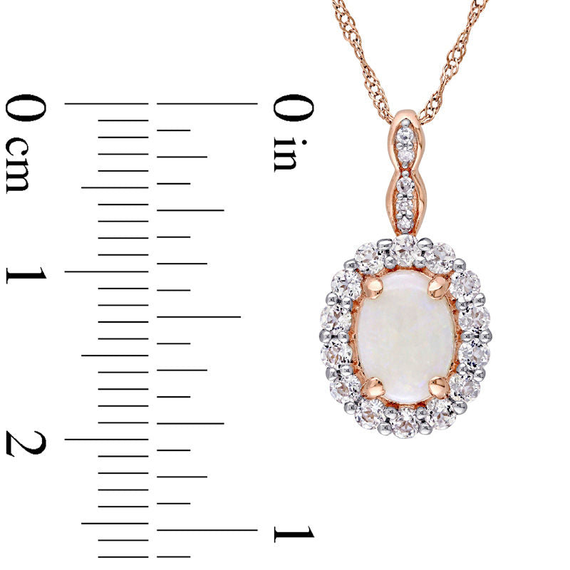 Oval Opal, White Topaz and Natural Diamond Accent Frame Pendant in 14K Rose Gold – 17"