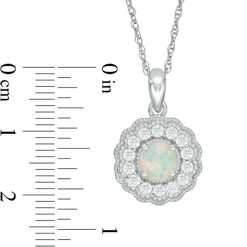 6.0mm Lab-Created Opal and White Sapphire Flower Pendant in Sterling Silver