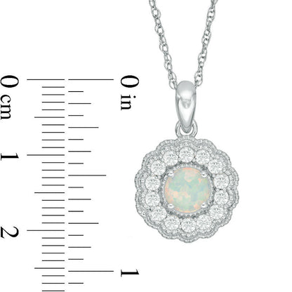 6.0mm Lab-Created Opal and White Sapphire Flower Pendant in Sterling Silver