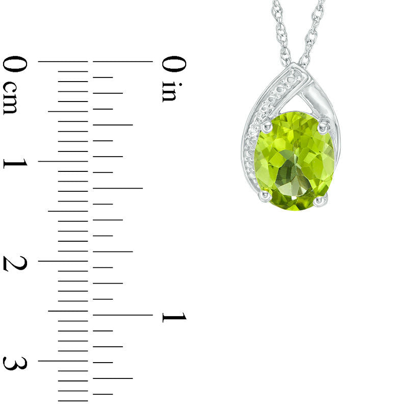 Oval Peridot and Lab-Created White Sapphire Teardrop Pendant in Sterling Silver