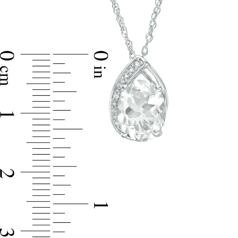 Oval Aquamarine and Lab-Created White Sapphire Teardrop Pendant in Sterling Silver