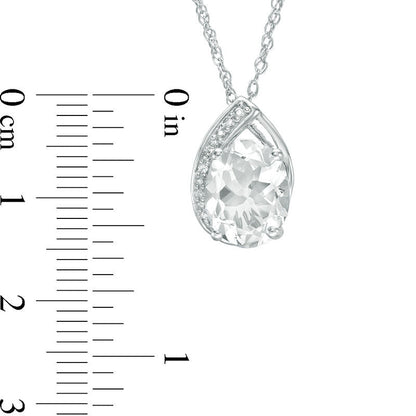 Oval Aquamarine and Lab-Created White Sapphire Teardrop Pendant in Sterling Silver