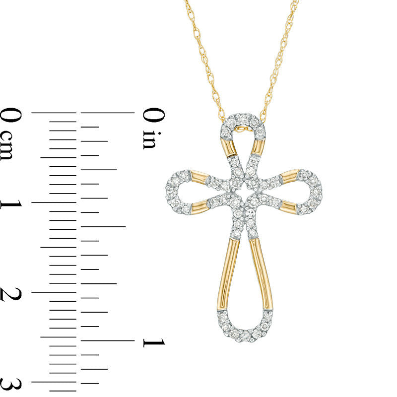 0.2 CT. T.W. Natural Diamond Loop Cross Pendant in 10K Yellow Gold