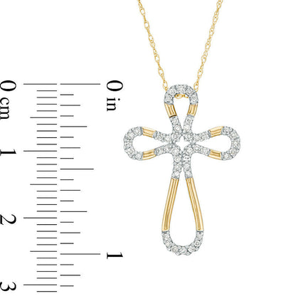 0.2 CT. T.W. Natural Diamond Loop Cross Pendant in 10K Yellow Gold