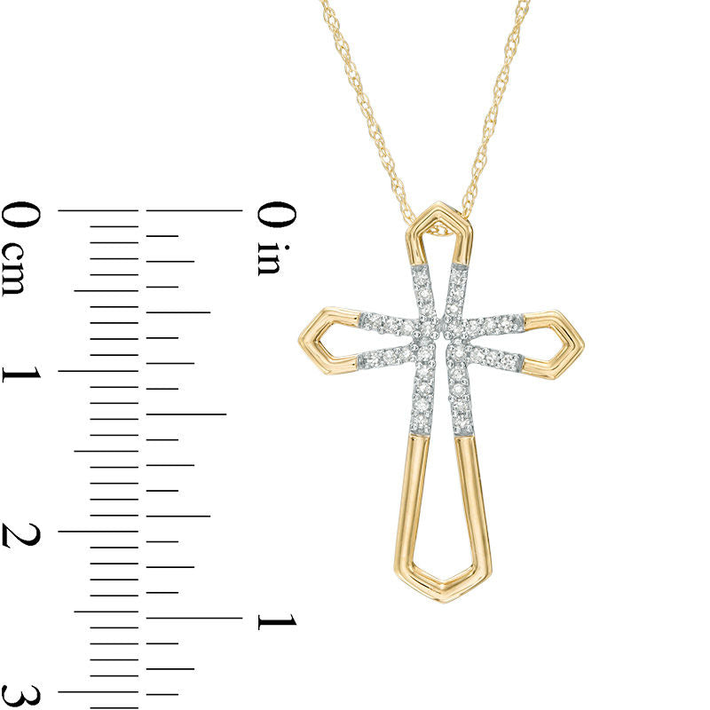 0.1 CT. T.W. Natural Diamond Open Cross Pendant in 10K Yellow Gold