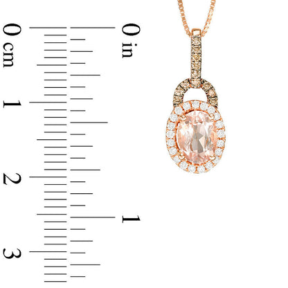 Oval Morganite and 0.13 CT. T.W. Champagne and White Natural Diamond Frame Pendant in 10K Rose Gold