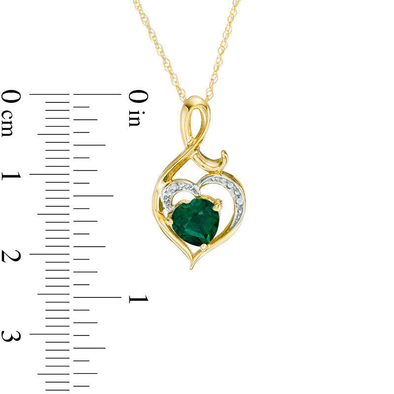 6.0mm Heart-Shaped Lab-Created Emerald and Diamond Accent Swirl Heart Pendant in 10K Yellow Gold