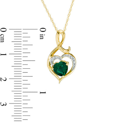 6.0mm Heart-Shaped Lab-Created Emerald and Diamond Accent Swirl Heart Pendant in 10K Yellow Gold