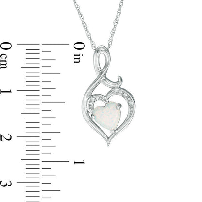6.0mm Heart-Shaped Lab-Created Opal and Diamond Accent Swirl Heart Pendant in 10K White Gold