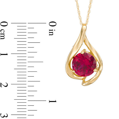8.0mm Lab-Created Ruby Teardrop Pendant in 10K Yellow Gold