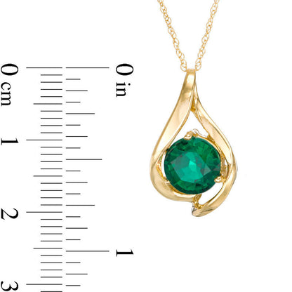 8.0mm Lab-Created Emerald Teardrop Pendant in 10K Yellow Gold