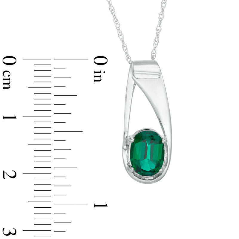 Oval Lab-Created Emerald Pendant in 10K White Gold