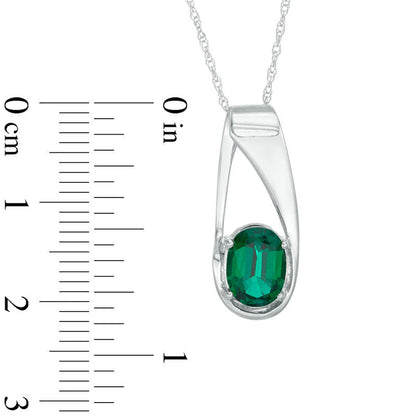 Oval Lab-Created Emerald Pendant in 10K White Gold
