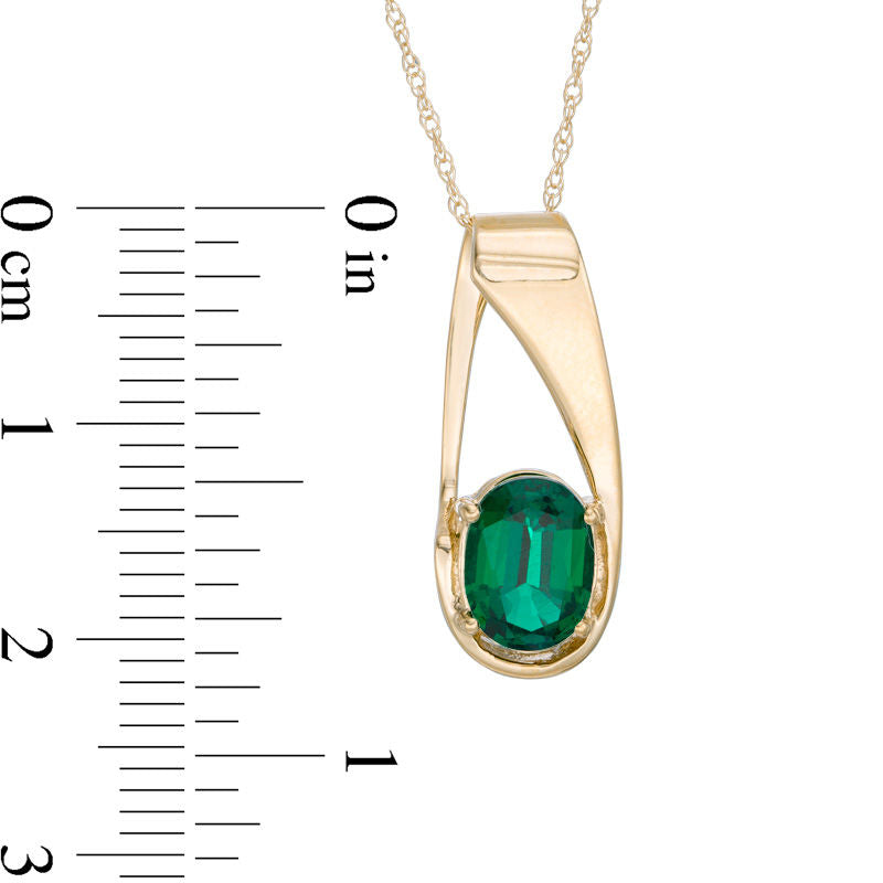 Oval Lab-Created Emerald Pendant in 10K Yellow Gold