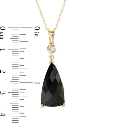 Trillion-Cut Onyx and Natural Diamond Accent Drop Pendant in 10K Yellow Gold