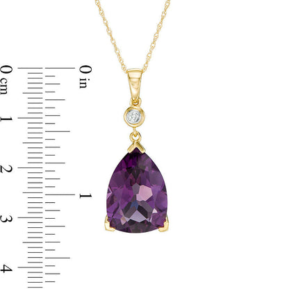Trillion-Cut Lab-Created Amethyst and Diamond Accent Drop Pendant in 10K Yellow Gold