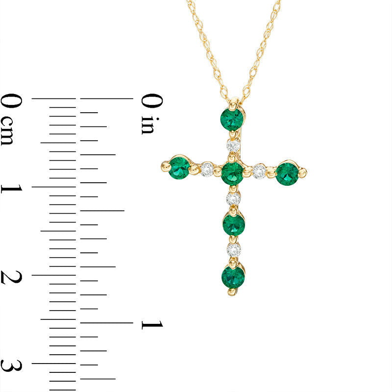 Lab-Created Emerald and Diamond Accent Cross Pendant in 10K Yellow Gold