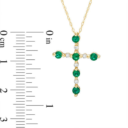 Lab-Created Emerald and Diamond Accent Cross Pendant in 10K Yellow Gold
