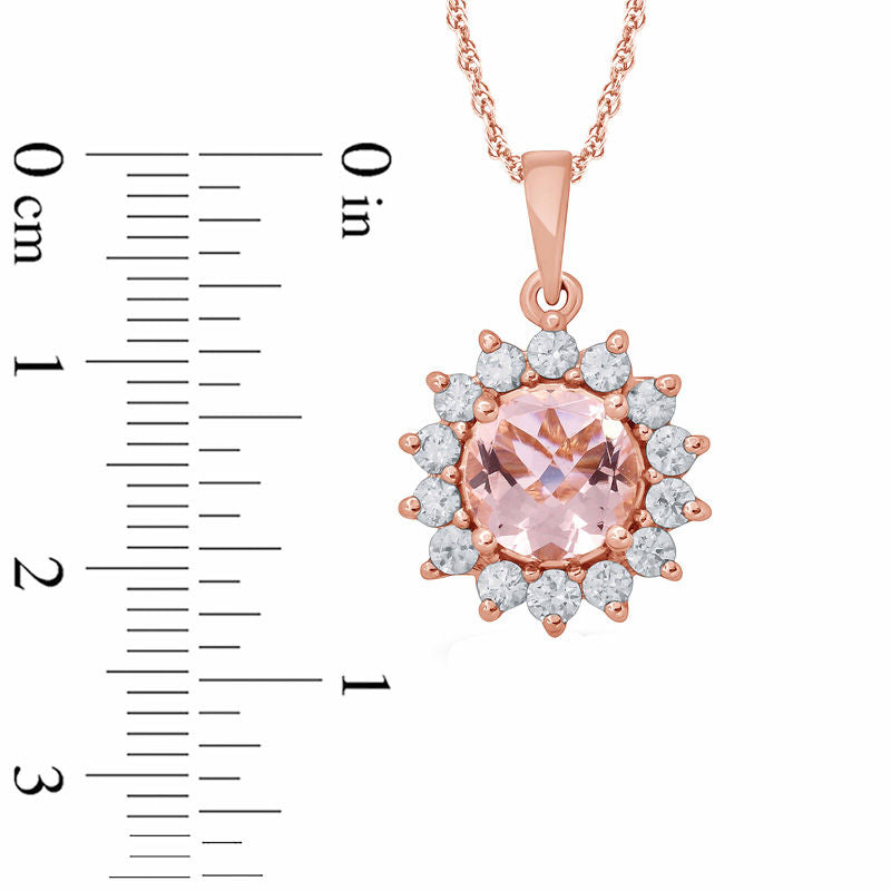7.0mm Morganite and 0.38 CT. T.W. Natural Diamond Starburst Frame Pendant in 10K Rose Gold