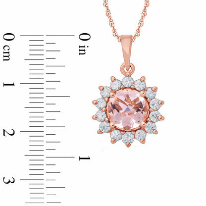 7.0mm Morganite and 0.38 CT. T.W. Natural Diamond Starburst Frame Pendant in 10K Rose Gold