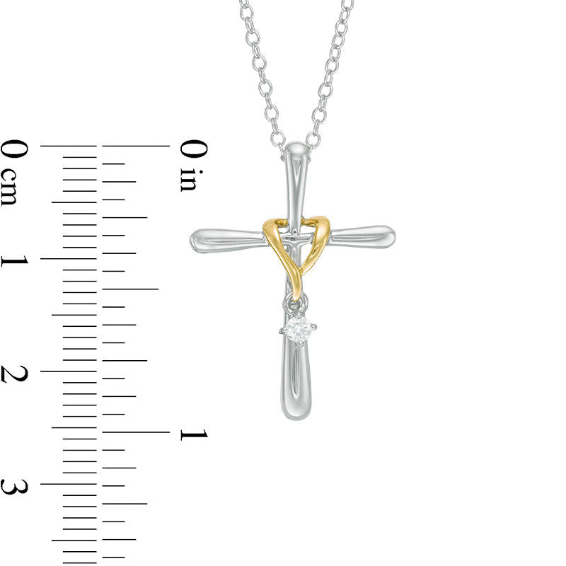 0.05 CT. Natural Clarity Enhanced Solitaire Dangle Cross Pendant in 10K Two-Tone Gold