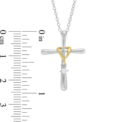 0.05 CT. Natural Clarity Enhanced Solitaire Dangle Cross Pendant in 10K Two-Tone Gold