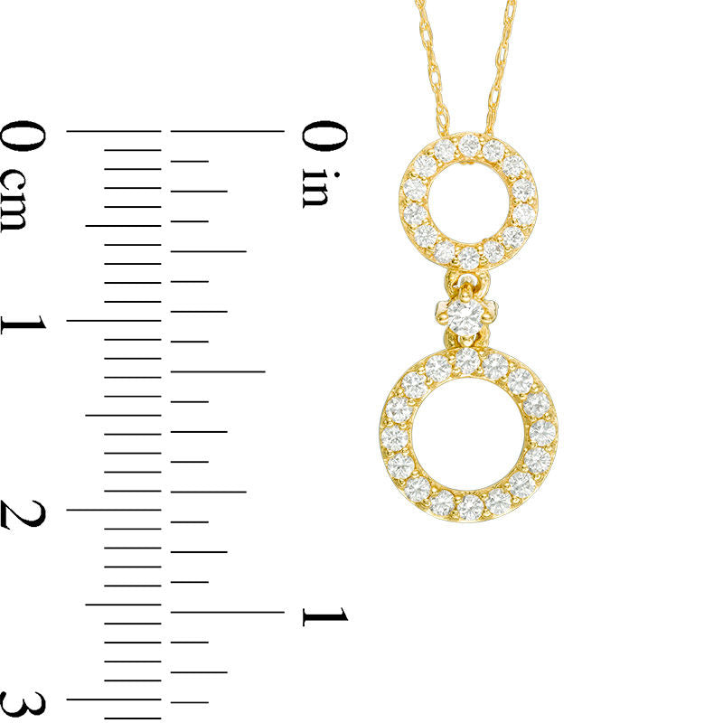0.33 CT. T.W. Natural Diamond Double Circle Drop Pendant in 10K Yellow Gold