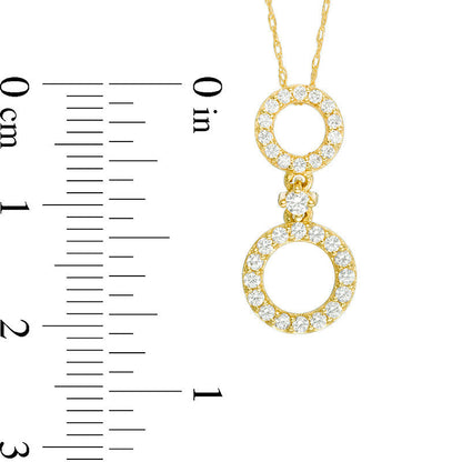 0.33 CT. T.W. Natural Diamond Double Circle Drop Pendant in 10K Yellow Gold