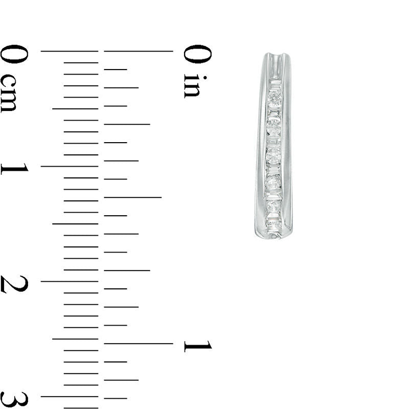 0.25 CT. T.W. Baguette and Round Diamond J-Hoop Earrings in 14K White Gold