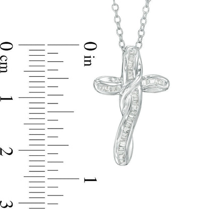 0.2 CT. T.W. Baguette Natural Diamond Cross Pendant in 14K White Gold