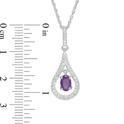 Oval Amethyst and Natural Diamond Accent Teardrop Pendant in Sterling Silver