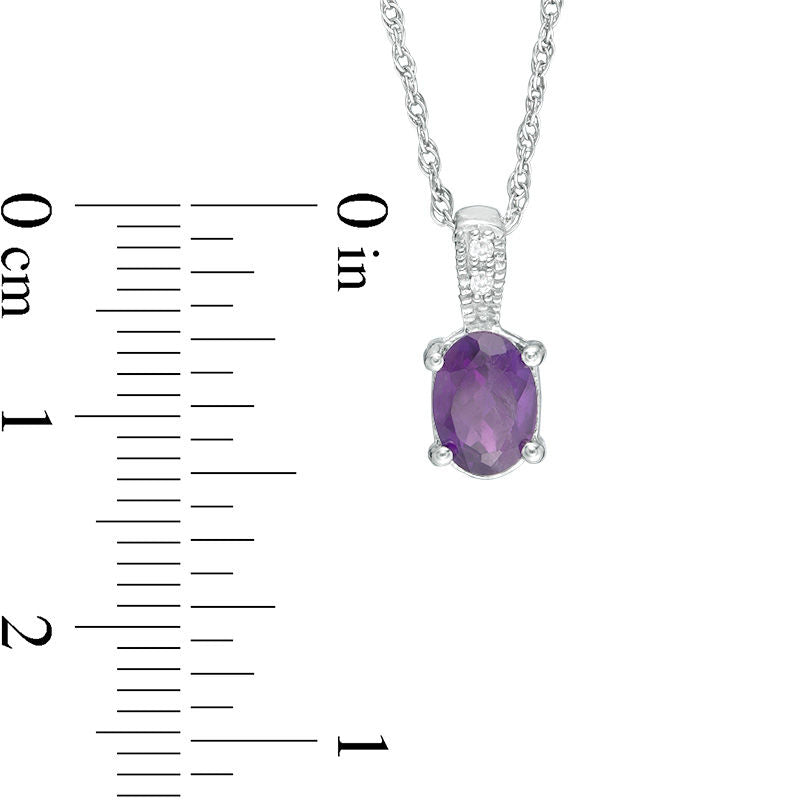 Oval Amethyst and Natural Diamond Accent Antique Vintage-Style Pendant in Sterling Silver